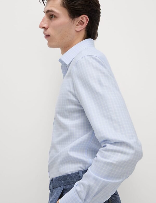 Regular Fit Ultimate Non Iron Cotton Check Shirt Light blue