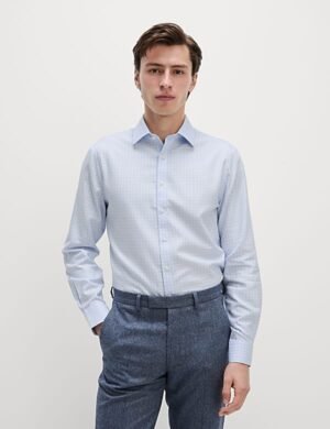 Regular Fit Ultimate Non Iron Cotton Check Shirt Light blue