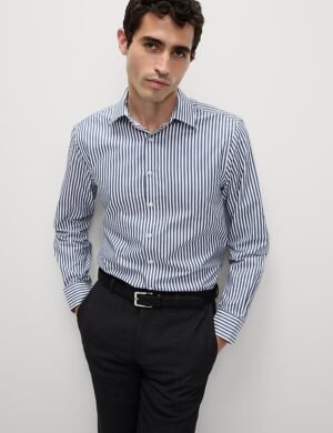 Regular Fit Luxury Cotton Striped Shirt Navy mix