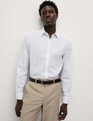 Easy Iron Pure Cotton Striped Shirt White Mix