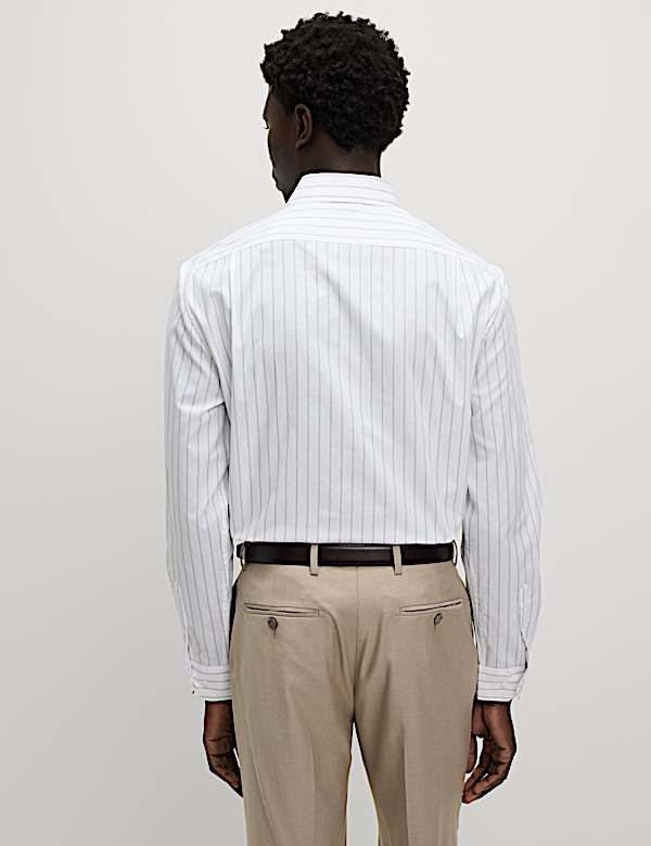 Easy Iron Pure Cotton Striped Shirt White Mix