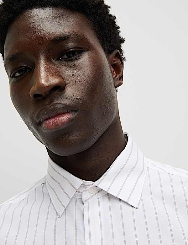 Easy Iron Pure Cotton Striped Shirt White Mix