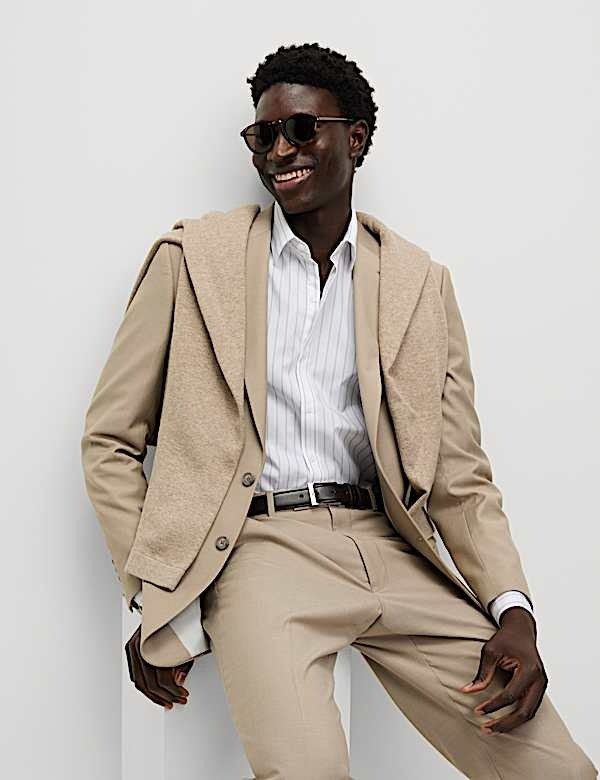 Easy Iron Pure Cotton Striped Shirt White Mix