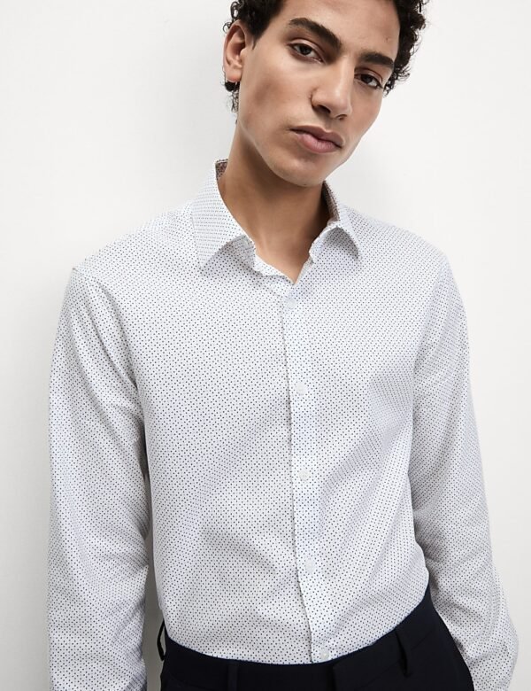Regular Fit Easy Iron Pure Cotton Printed Shirt White